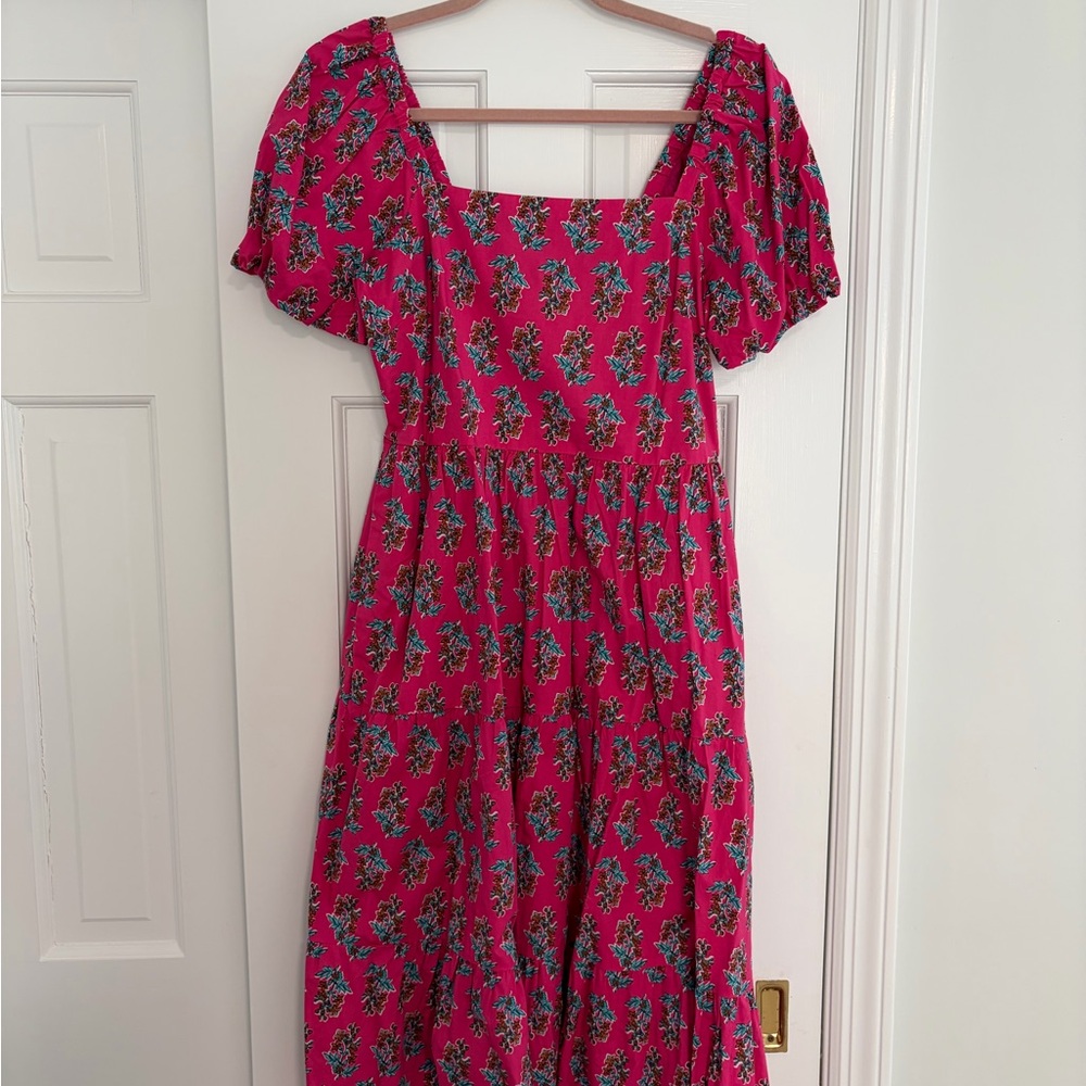 J. Crew Vibrant Pink Floral Midi Dress